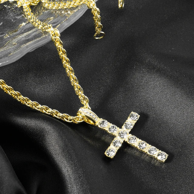 Set Cadena Tennis 4mm Plata con Dije de Cruz Iced Out – Hombre | PRÉNDELAX