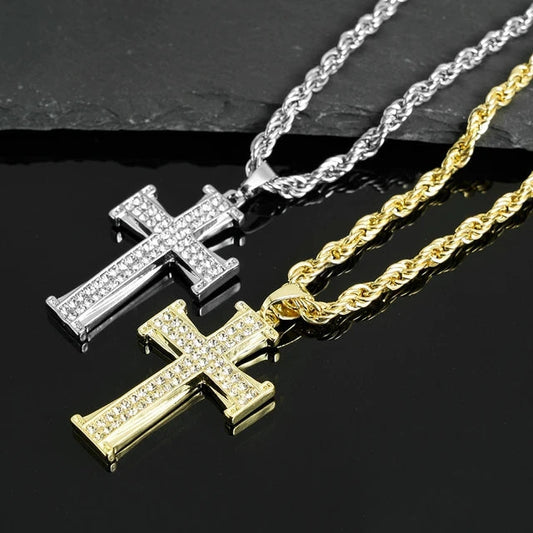 Set 2 Dijes de Cruz Iced Out con Cadena – Oro y Plata Hombre | PRÉNDELAX