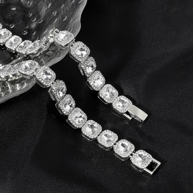 Cadena Tennis Cuadrada Iced Out Dorada 10mm – Collar Hip Hop Hombre | PRÉNDELAX