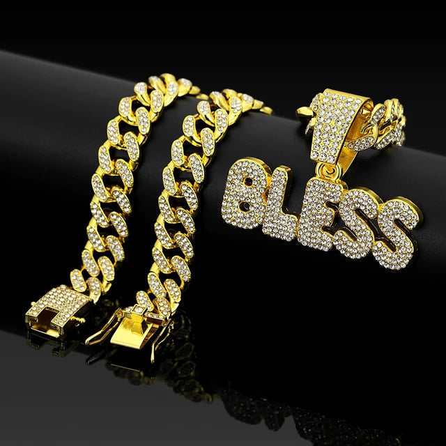 Cadena Cubana con Dije BLESS Iced Out – Collar Hip Hop Hombre | PRÉNDELAX