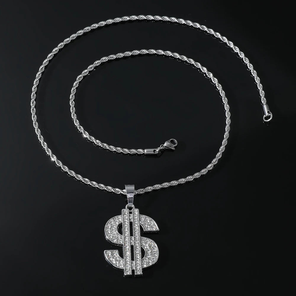 Colgante Signo de Dólar Oro – Collar Hip Hop Rap Iced Out | PRÉNDELAX