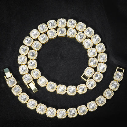 Cadena Tennis Cuadrada Iced Out Dorada 10mm – Collar Hip Hop Hombre | PRÉNDELAX