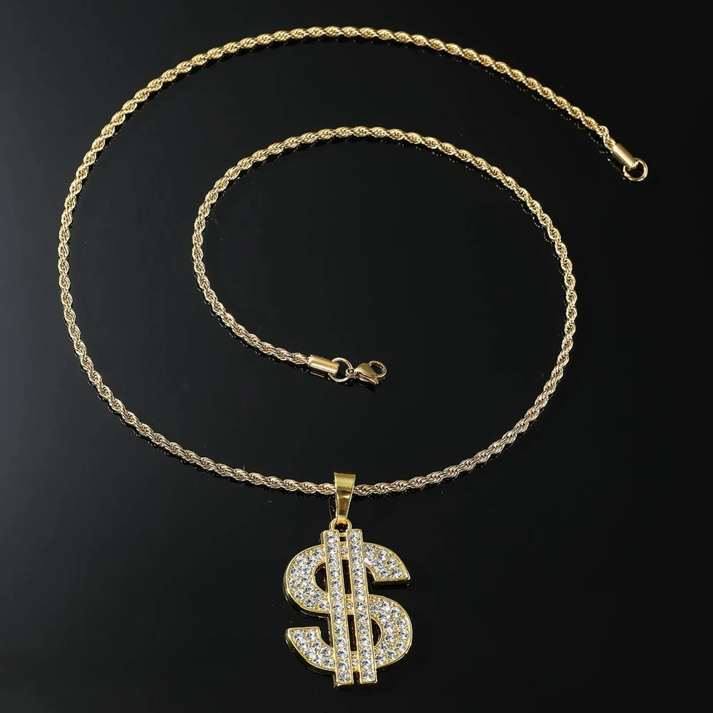 Colgante Signo de Dólar Oro – Collar Hip Hop Rap Iced Out | PRÉNDELAX