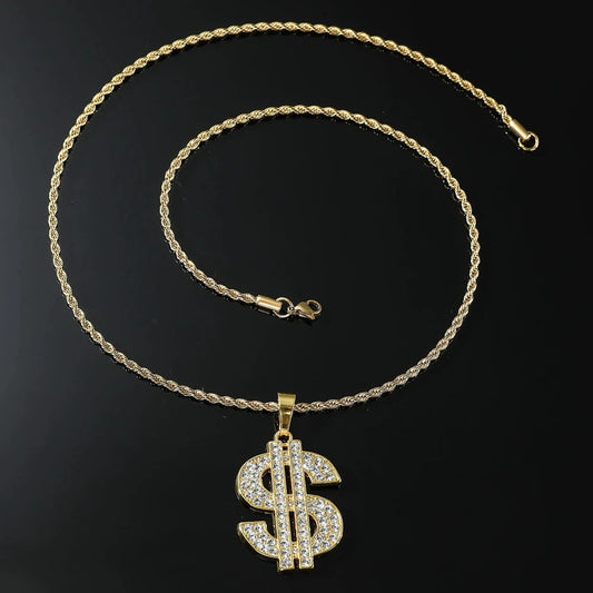Colgante Signo de Dólar Oro – Collar Hip Hop Rap Iced Out | PRÉNDELAX