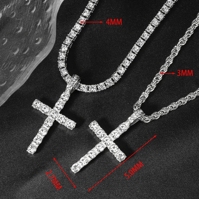 Set Cadena Tennis 4mm Plata con Dije de Cruz Iced Out – Hombre | PRÉNDELAX