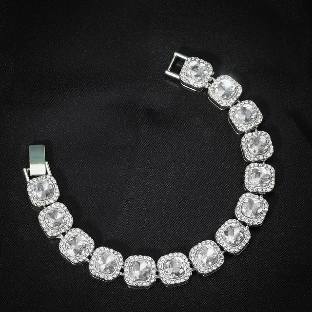 Cadena Tennis Cuadrada Iced Out Dorada 10mm – Collar Hip Hop Hombre | PRÉNDELAX