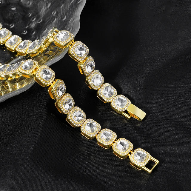 Set Cadena + Pulsera Tennis Cuadrada Dorada Iced Out – Hip Hop Hombre | PRÉNDELAX
