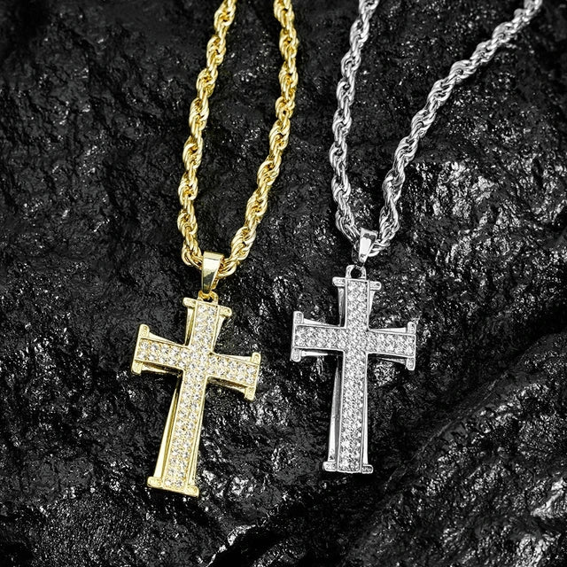 Set 2 Dijes de Cruz Iced Out con Cadena – Oro y Plata Hombre | PRÉNDELAX