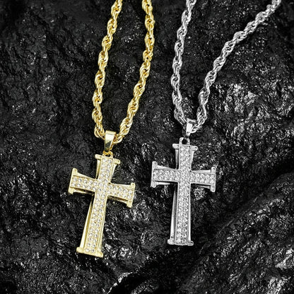 Set 2 Dijes de Cruz Iced Out con Cadena – Oro y Plata Hombre | PRÉNDELAX