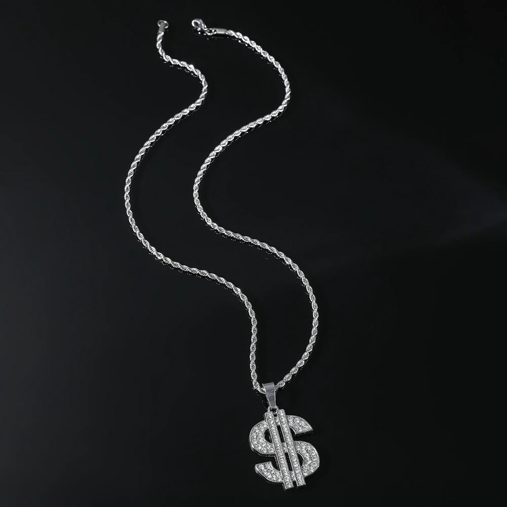 Colgante Signo de Dólar Oro – Collar Hip Hop Rap Iced Out | PRÉNDELAX