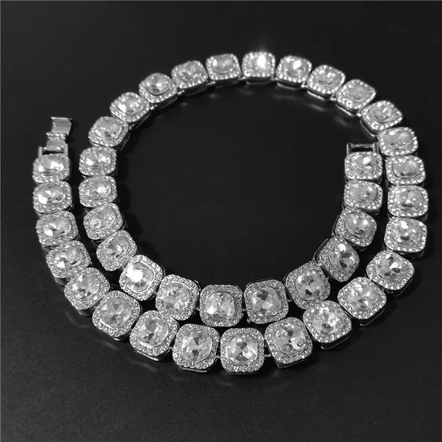 Cadena tennis cuadrada iced out plata 10mm