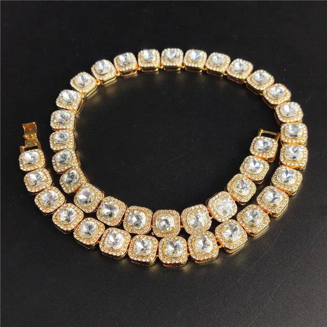 Cadena Tennis Cuadrada Iced Out Plata 10mm – Collar Hip Hop Hombre | PRÉNDELAX