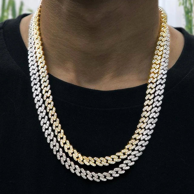 Cadena cubana iced out plata 13mm