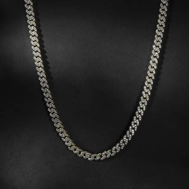 Cadena Cubana Iced Out Plata 13mm – Collar Prong Hip Hop Hombre | PRÉNDELAX