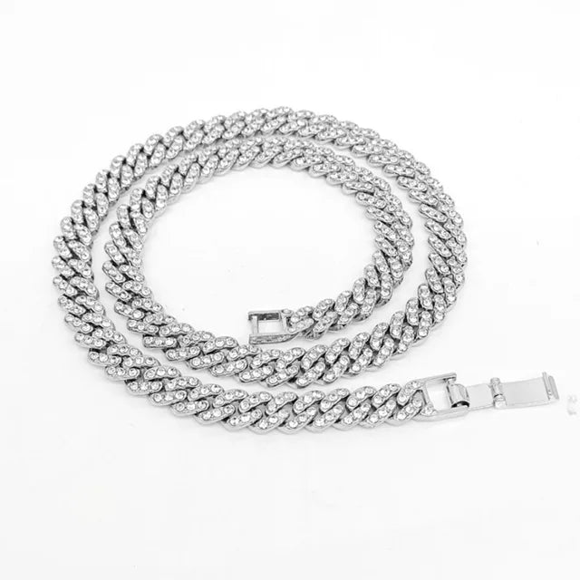 Cadena Cubana Iced Out Plata 13mm – Collar Prong Hip Hop Hombre | PRÉNDELAX