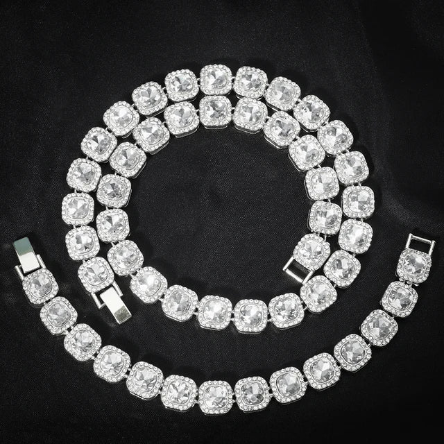 Set cadena y pulsera tennis cuadrada plata iced out