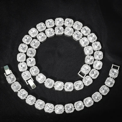 Set cadena y pulsera tennis cuadrada plata iced out