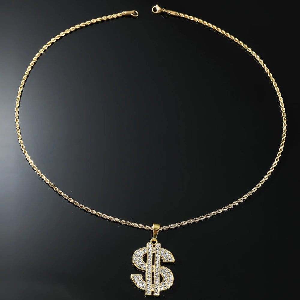 Colgante Signo de Dólar Oro – Collar Hip Hop Rap Iced Out | PRÉNDELAX