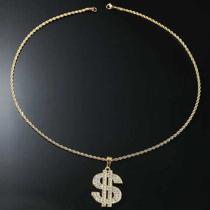 Colgante Signo de Dólar Oro – Collar Hip Hop Rap Iced Out | PRÉNDELAX