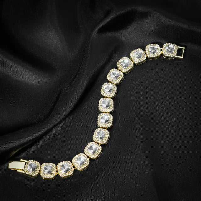 Cadena Tennis Cuadrada Iced Out Dorada 10mm – Collar Hip Hop Hombre | PRÉNDELAX