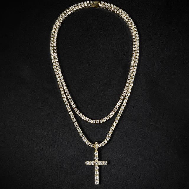 Set Cadena Tennis 4mm Plata con Dije de Cruz Iced Out – Hombre | PRÉNDELAX
