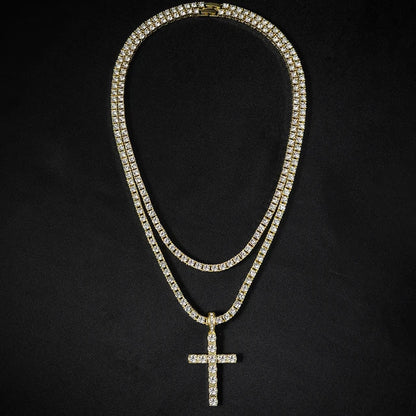 Set Cadena Tennis 4mm Plata con Dije de Cruz Iced Out – Hombre | PRÉNDELAX