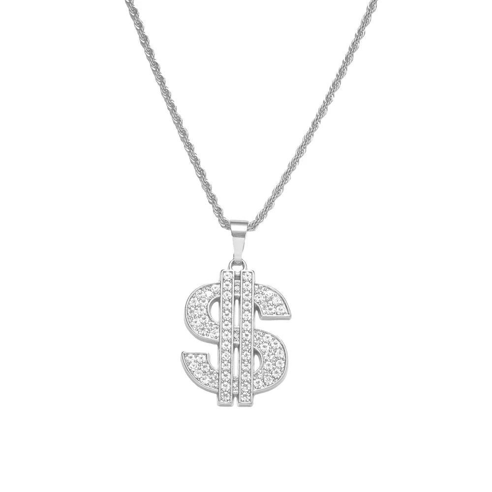Colgante Signo de Dólar Oro – Collar Hip Hop Rap Iced Out | PRÉNDELAX