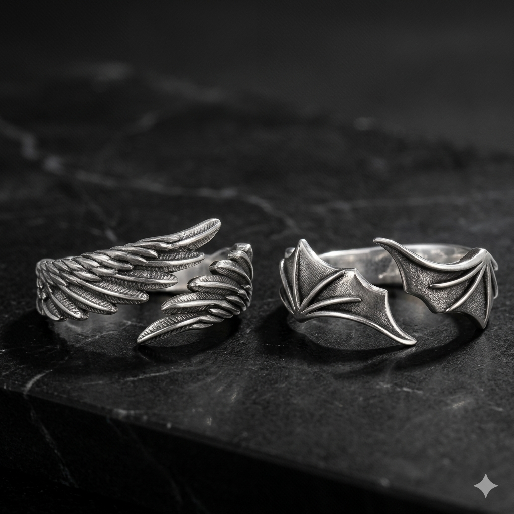 Pack Anillos Ángel y Demonio - Set de Pareja Ajustable | PRÉNDELAX